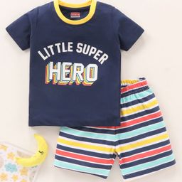 Babyhug Half Sleeves Cotton Shorts Set Text Print - Blue-image-43