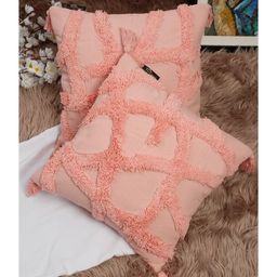 HOSTA HOMES HHCCM53 Pure Cotton Hand Tufted Tessel Cushion Covers Pack of 2 - Peach-58