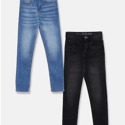 Tales & Stories Pack Of 2 Button Down Solid Jeans - Light Blue & Black-image-69