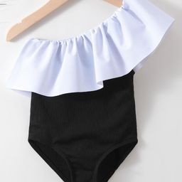 Kookie Kids Sleeveless V Cut Swimsuit Solid- Black & White-image-4