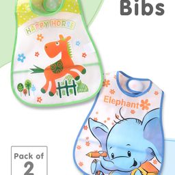 Sleeveless Waterproof Printed Apron Bibs- Pack of 2- Blue & Green-image-60