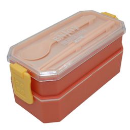 Sanjary 2 Layer Plastic Lunch Box With Cutlery - Brown-picture-20