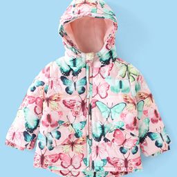 Babyhug Full Sleeves Hooded Padded Jacket Butterfly Printed - Pink-image-59