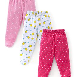 Babyhug Cotton Knit Footed Bootie Legging With Star & Lemon Print Pack of 3  - Red White & Pink-image-60