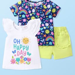 Babyhug Single Jersey Half Sleeves Tops with Shorts Set Floral Print - Multicolor-image-105