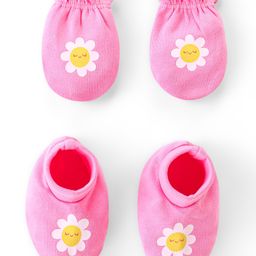 Babyhug 100% Cotton Knit Mittens and Booties Floral Print - Pink-image-41