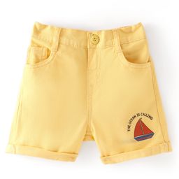 Babyhug Twill Mid Thigh Shorts Boat Print - Yellow-image-0
