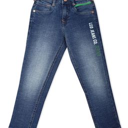 LEO Brand Name Printed Stone Wash Denim Jeans -  Blue-image-5