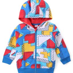 Babyhug Cotton Knit Full Sleeves Front Open Printed Sweatjacket With Hood - Multicolor-image-8