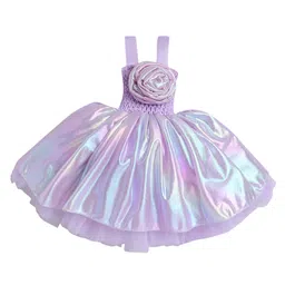 TINY MINY MEE Elastane Sleeveless Floral Applique Shimmered Dress - Lavender-picture-3