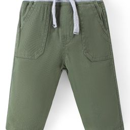 Babyhug Cotton Spandex Woven Full Length Trouser Solid Colour - Olive Green-image-79