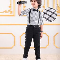 Mark & Mia Full Sleeves Checkered Party Shirt & Trouser Set with Bow & Suspender - Black & White-image-64