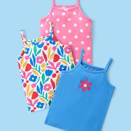 Babyhug 100% Cotton Knit Singlet Sleeves Slips With Floral Print Pack of 3 -Multicolor-13