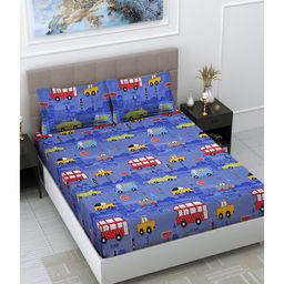 FABINALIV Blue Cartoon Print 300 TC Cotton Blend King Size Double Bedsheet with 2 Pillow Covers-13