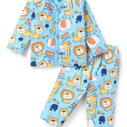 Doodle Poodle Single Jersey Knit Full Sleeves Night Suit With Animal Print - Atomizer Blue-image-49