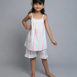 Little Clothing Cotton Woven Sleeveless Striped Coordinating Top With Shorts - White-picture-35