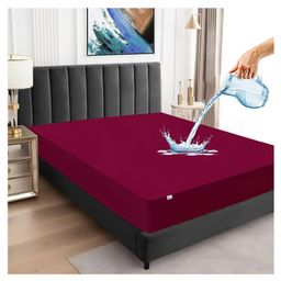 GADDA CO Mattress Protector Waterproof Fitted Cover Cotton Queen Size Mattress Protector (Beetroot)-image-49