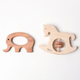 OPA Toys Wooden Handmade Sensory Stimulating -   Elephant Teether & Unicorn Rattle For Born Babies (2 Piece)-18