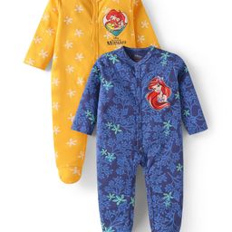 Babyhug Disney Interlock Knit Full Sleeves Footed Sleep Suits with Disney Princess Graphics Pack of 2 - Blue & Yellow-picture-42