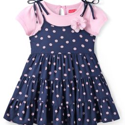 Babyhug Rayon Woven Half Sleeves T-Shirt & Floral Printed Frock with Applique - Navy Blue-image-51