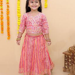 The Mom Store Cotton Three Fourth Sleeves Floral Printed & Lace Embellished Lehenga & Choli Set - Multi Colour-image-99