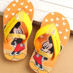 Cute Walk by Babyhug Flip Flops with Back Strap Closure Mickey Mouse Print - Orange-image-91