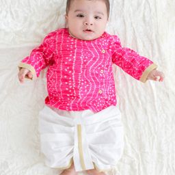 Tiber Taber Cotton Full Sleeves Bandhani Printed Dhoti Kurta Set - Pink-image-84