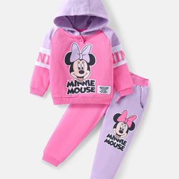 Babyhug Disney Terry Knit Full Raglan Sleeves Hooded Sweatshirt & Lounge Pant with Minnie Mouse Graphics - Pink & Lilac-image-13