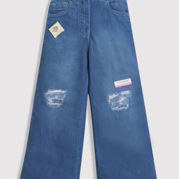Tiny Girl Smile Patch Detailed & DIstressed Jeans - Light Blue-image-95
