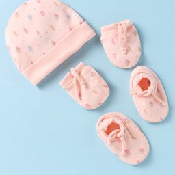 Simply Interlock Knit Cap Mitten & Booties with Ice Cream Print Peach -Diameter 11 cm-1