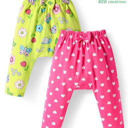 Babyoye 100% Cotton Knit With Eco Jiva Finish Full Length Elasticated Pull Up Diaper Leggings With Heart & Insect Print Pack of 2 - Dark Pink & Green-image-30
