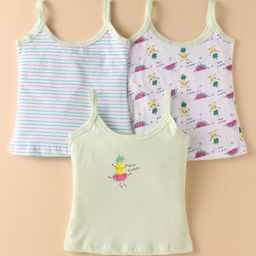 Bodycare Cotton Knit Sleeveless Slips With Stripes & Fruit Print Pack Of 3 - White & Light Green-image-20