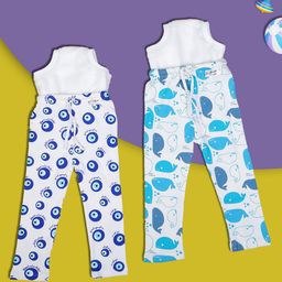 Snugkins Diaper Pant Potty Training Pajamas 100% Cotton Pack of 2 - White & Blue-23