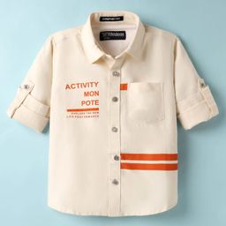 Rikidoos Full Sleeves Typography Printed Shirt - Cream-image-61