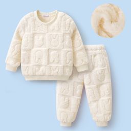 Mark & Mia Full Sleeves Co-Ord Winter Wear Night Suit with Bunny Quilt Design - Beige-picture-30