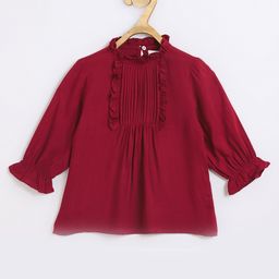 Chuppan Chupai Viscose Rayon Woven Three Fourth Sleeves Pin Tuck Detailed Top - Maroon-image-57