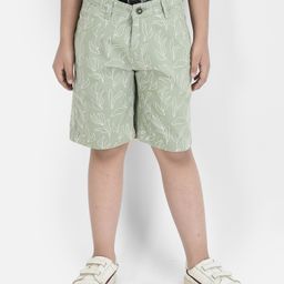 CRIMSOUNE CLUB Cotton Woven Leaves Printed Shorts - Green-picture-37
