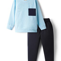 Rikidoos Full Sleeves Solid Sweatshirt With Joggers Set - Sky & Navy Blue-picture-26