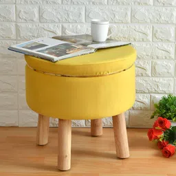 Shadowkart Yellow Wooden Round Pouffe Ottomans-image-41