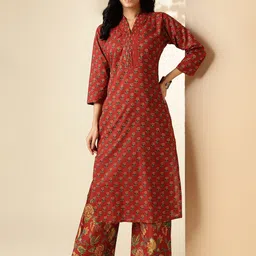 KALINI Women Floral Printed Regular Pure Cotton Straight Kurta with Palazzos-53