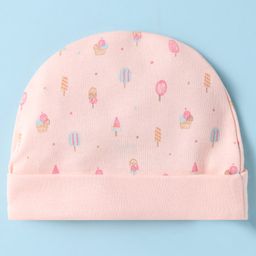 Simply Interlock Knit Cap Mitten & Booties with Ice Cream Print Peach -Diameter 11 cm image 2