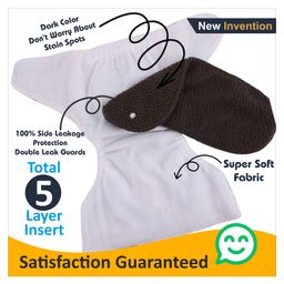 Devico Leakage Proof Reusable Cloth Diaper With 5 Layer High absorbent Pad Pack of 5- Black image 3