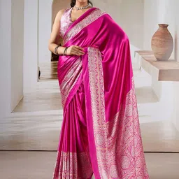 KALINI Ethnic Motifs Printed Satin Designer Ajrak Block Print Saree image 5