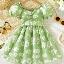 BAESD Girls Floral Print Puff Sleeves A-Line Dress-image-84