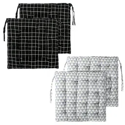 Kuber Industries Grey & Black 4 Pieces Printed Cotton Comfort Chair Pads-69