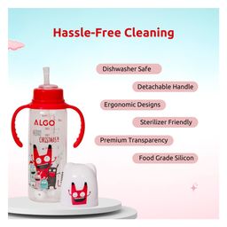Adore ALGO Snr. 2 in 1 Baby Silicon Spout & Straw Sipper with Gravity Ball & Twin Handle - 250ml- Family Theme Red image 5