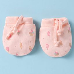 Simply Interlock Knit Cap Mitten & Booties with Ice Cream Print Peach -Diameter 11 cm image 5