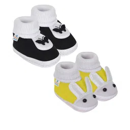 Neska Moda 12 To 18 Month NonSlip Set of 2 Pair Toddler Baby Unisex Soft Cotton Rabbit Face Booties (Toe to Heel Length - 13 cm, Yellow, Black)-16