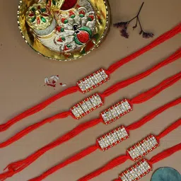 Anouk Set of 6 Stone Rakhi With Card, Kumkum & Thali-15