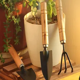 DeoDap Set Of 3 Black Wood Garden Tool Kit-11